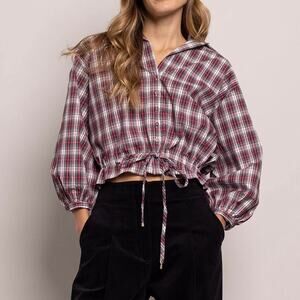 NWT Cara Cara Tartan Plaid Turtledove Hutton Tartan Cropped Top Red White XL